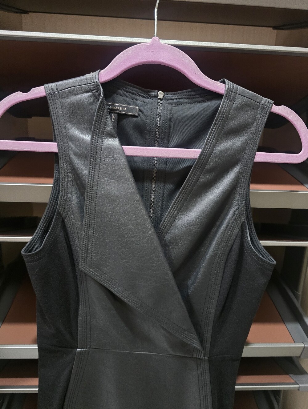 BCBGMaxAzria Black Faux Leather Wrap-Style Mini Dress - Picture 2 of 5